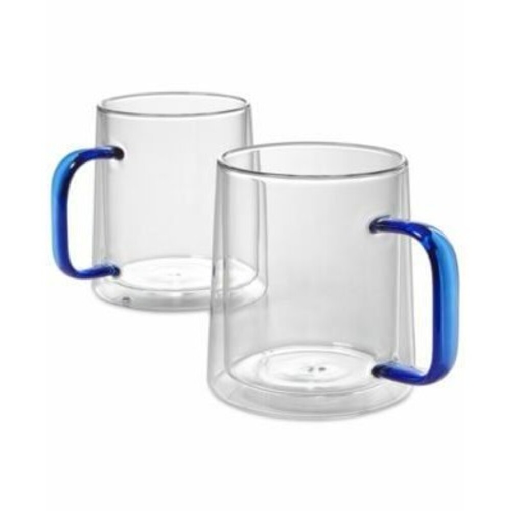 Macy’s The Cellar Blue Handle Glass Mugs, Set of 2